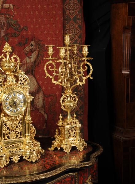 fig 3. Large Antique French Gilt Bronze Candelabra Clock Set