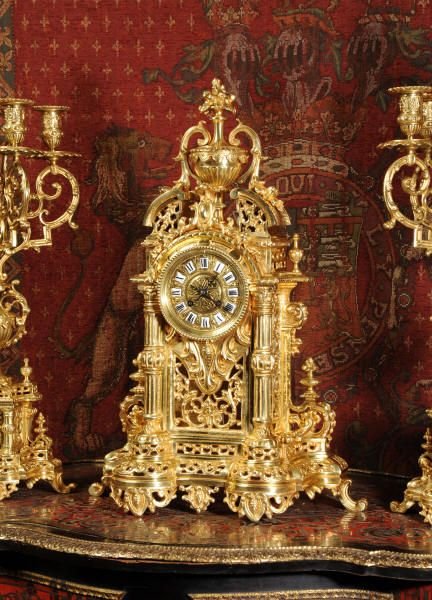 fig 1. Large Antique French Gilt Bronze Candelabra Clock Set