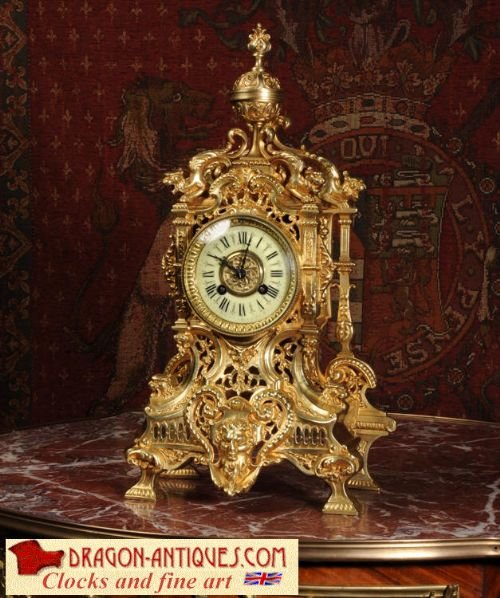 Antique French Gilt Brass Clock ~ Panthers