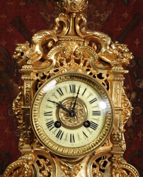 fig 3. Antique French Gilt Brass Clock ~ Panthers