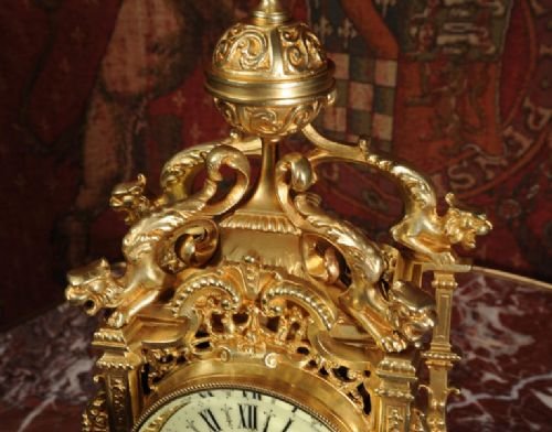 fig 2. Antique French Gilt Brass Clock ~ Panthers