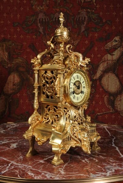 fig 1. Antique French Gilt Brass Clock ~ Panthers