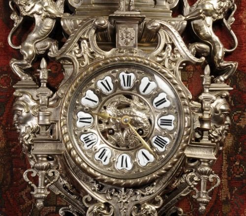 fig 3. Huge Antique French Cartel Wall Clock Knight and Lions Rampant