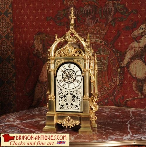 Rare French Antique Gothic Table Clock