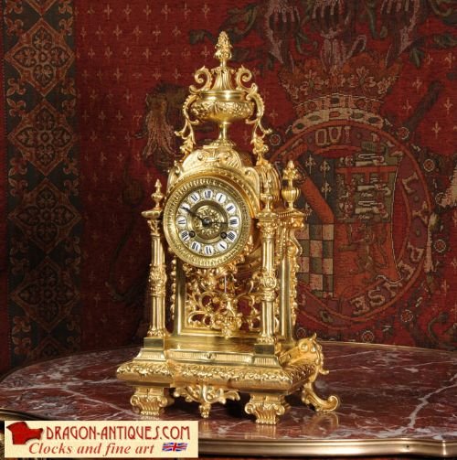 Antique French Gilt Brass Portico Clock