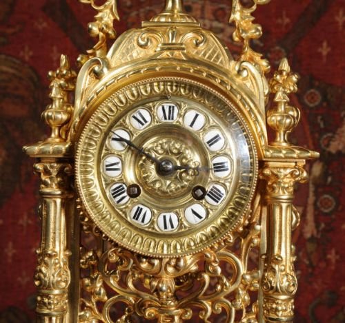 fig 3. Antique French Gilt Brass Portico Clock