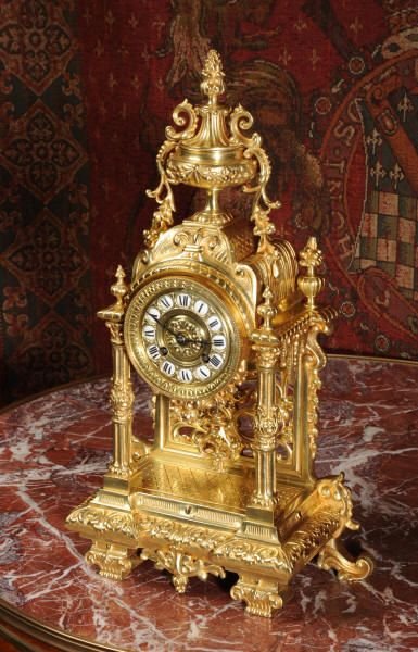fig 1. Antique French Gilt Brass Portico Clock