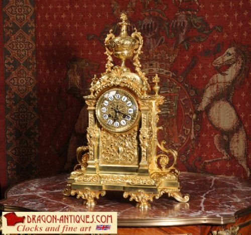 Japy Freres Large Gilt Brass Clock