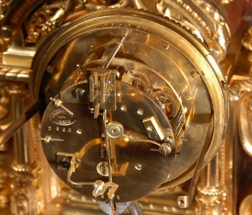 fig 4. Superb Japy Freres Large Antique French Brass Clock Set