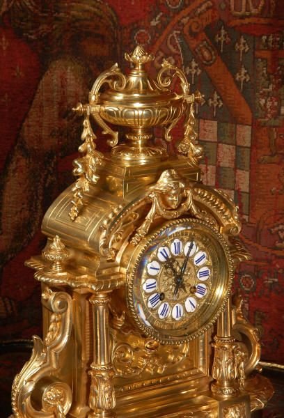 fig 3. Superb Japy Freres Large Antique French Brass Clock Set