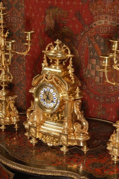 fig 1. Superb Japy Freres Large Antique French Brass Clock Set