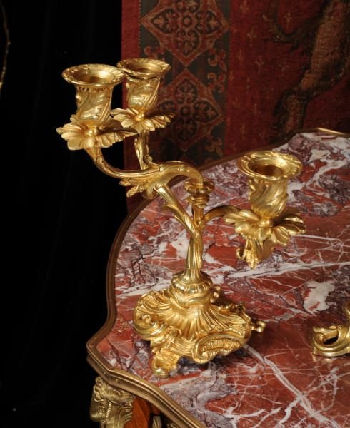 fig 3. Antique French Rococo Boudoir Table Clock Set ~ A. D. Mougin