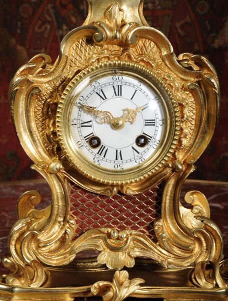 fig 2. Antique French Rococo Boudoir Table Clock Set ~ A. D. Mougin