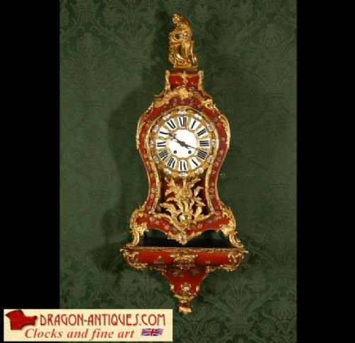 Superb and Very Large Rococo Red Lacquer and Ormolu Bracket Clock 
Complete with Original Bracket