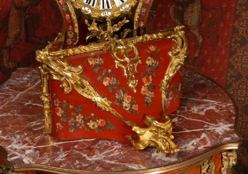 fig 2. Superb and Very Large Rococo Red Lacquer and Ormolu Bracket Clock
complete with original bracket
