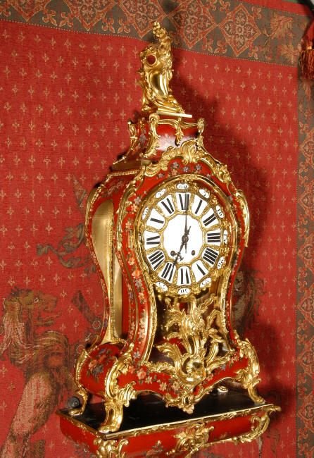 fig 1. Superb and Very Large Rococo Red Lacquer and Ormolu Bracket Clock
complete with original bracket