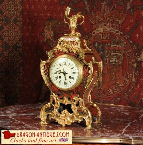 Antique French Rococo Boulle Table Clock