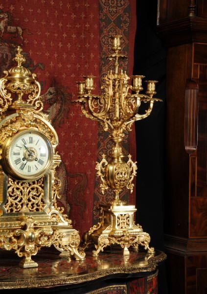 fig 2. Large Antique French Gilt Brass Clock Set