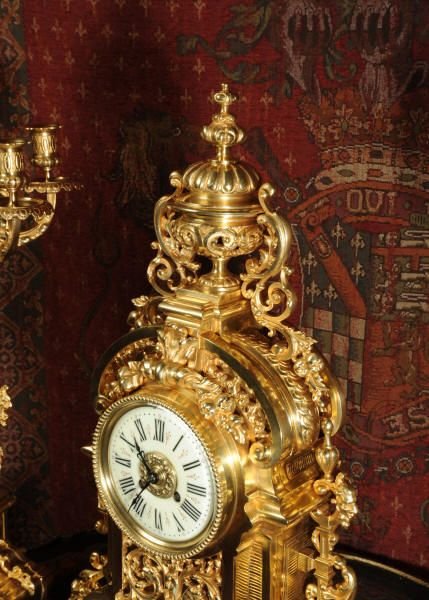 fig 3. Large Antique French Gilt Brass Clock Set