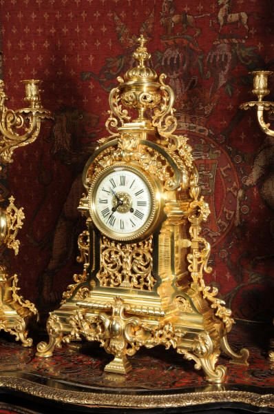 fig 1. Large Antique French Gilt Brass Clock Set