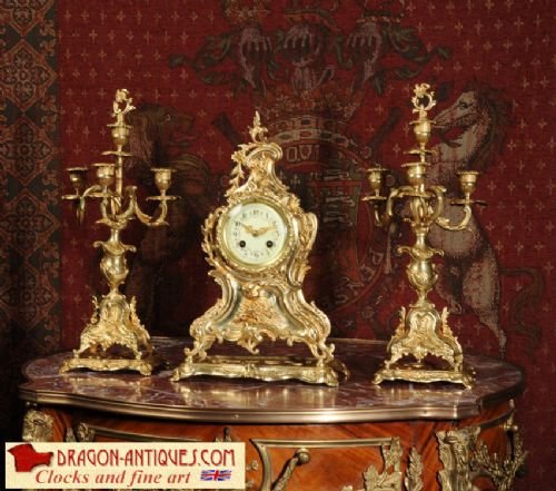 Stunning Antique French Rococo Clock Set