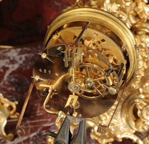 fig 4. Antique French Rococo Gilt Brass Boudoir Clock Set