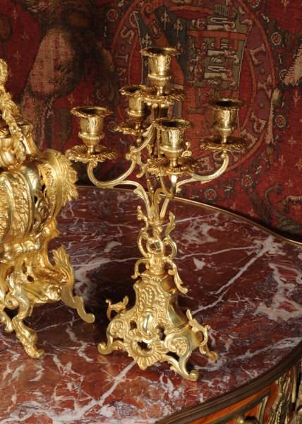fig 3. Antique French Rococo Gilt Brass Boudoir Clock Set