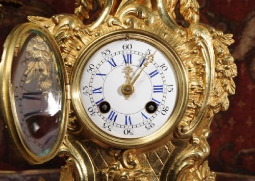 fig 2. Antique French Rococo Gilt Brass Boudoir Clock Set