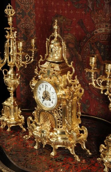 fig 2. Large Antique French Gothic Candelabra Clock Set by Japy Freres