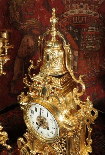 fig 1. Large Antique French Gothic Candelabra Clock Set by Japy Freres