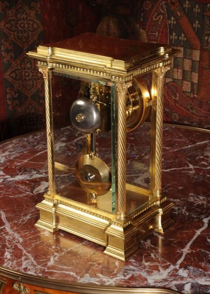 fig 1. Large Antique French Gilt Brass Four Glass Crystal Regulator