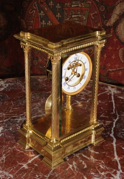 fig 2. Large Antique French Gilt Brass Four Glass Crystal Regulator