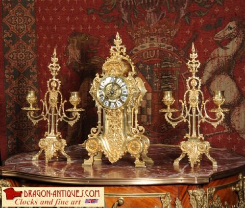 Antique French Gilt Brass Boudoir Clock Set
japy Freres