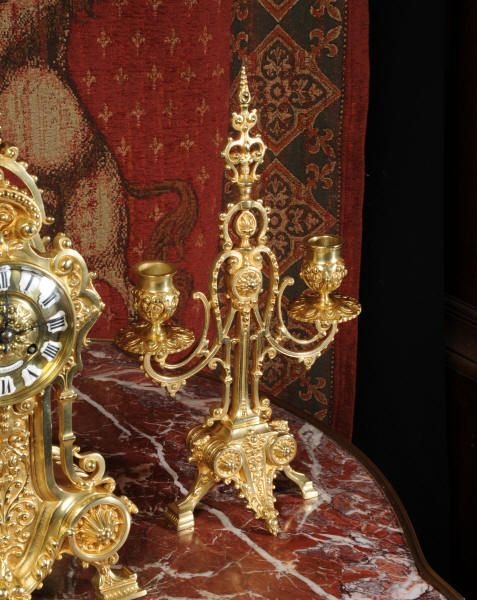 fig 3. Antique French Gilt Brass Boudoir Clock Set
Japy Freres