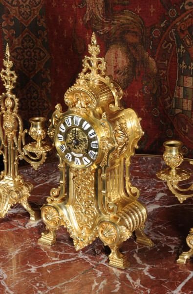 fig 1. Antique French Gilt Brass Boudoir Clock Set
Japy Freres