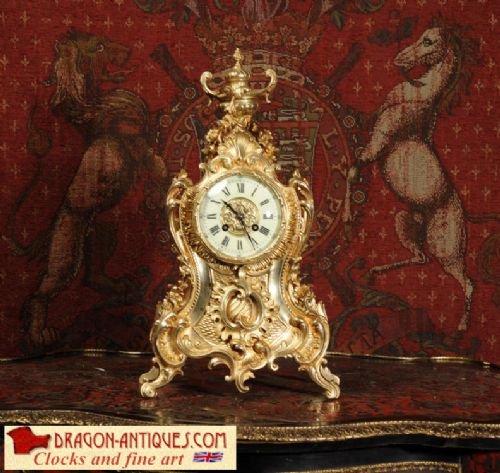 Japy Freres Antique French Gilt Brass Clock