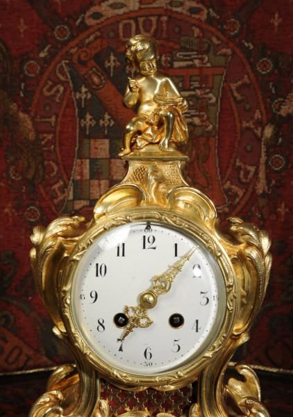 fig 3. Antique French Ormolu Rococo Boudoir Clock Set ~ A. D. Mougin