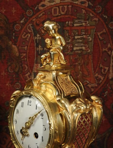 fig 1. Antique French Ormolu Rococo Boudoir Clock Set ~ A. D. Mougin