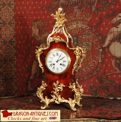 Magnificent Ormolu and Red Veneer Rococo Table Clock