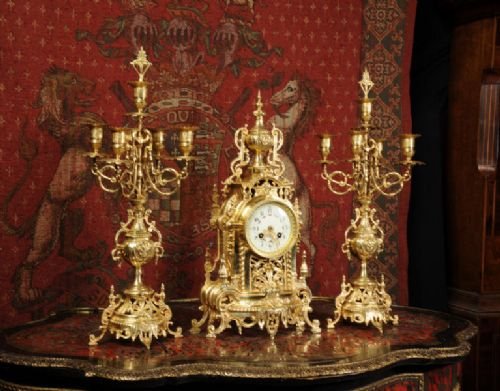 fig 1. Stunning Antique French Gilt Brass Clock Set