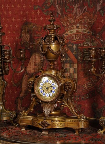 fig 1. Japy Freres Antique French Baroque Bronze Clock Set