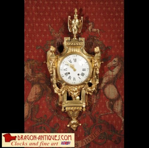 Early Rare Louis Xvi Period Antique French Bronze Ormolu Cartel Wall Clock