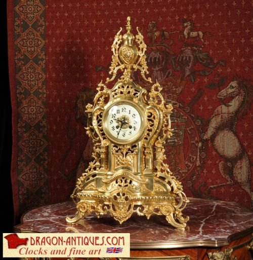 Large Antique French Gilt Brass Clock
by Louis Japy