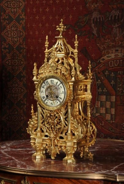 fig 1. Japy Freres Antique French Gothic
Gilt Brass Table Clock