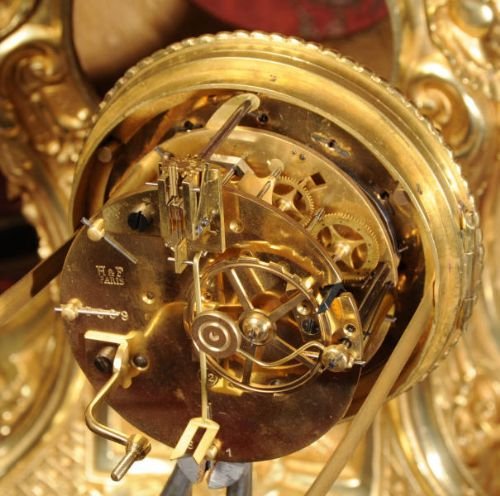 fig 4. Large Antique French Gilt Brass Clock Set, H & F Paris