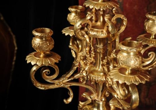 fig 2. Large Antique French Gilt Brass Clock Set, H & F Paris