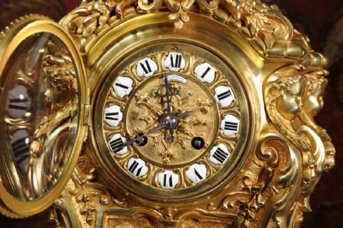 fig 3. Large Antique French Gilt Brass Clock Set, H & F Paris