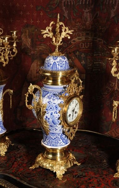 fig 2. Japy Freres Antique French Blue and White Vase Clock Set