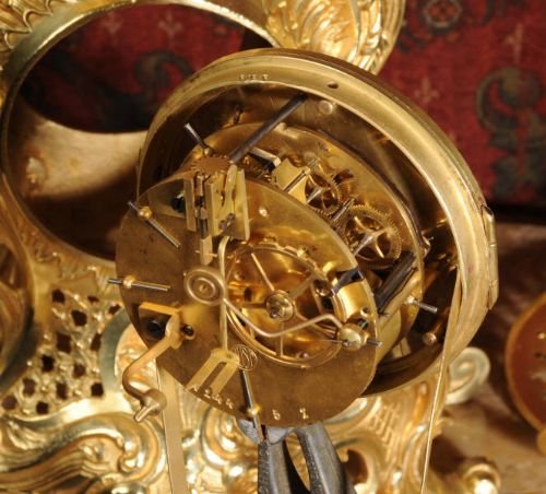 fig 4. Large Antique French Rococo Gilt Brass Clock Set