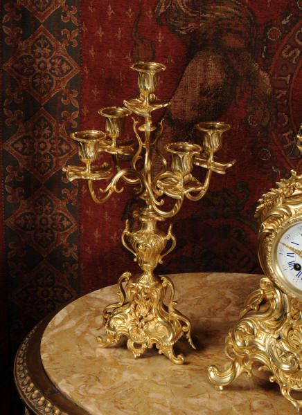fig 3. Rococo Antique French Gilt Brass Clock Set
by A. D. Mougin
